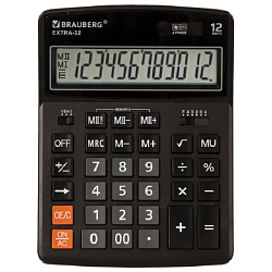 Калькулятор настольный BRAUBERG EXTRA-12-BK (206x155 мм), 12 разрядов, дв. питание, ЧЕРНЫЙ, 250481