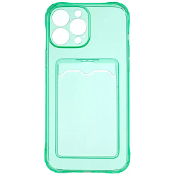 Задняя накладка ZIBELINO Silicone Card Holder Case для iPhone 13 Pro Max (мятный) защита камеры