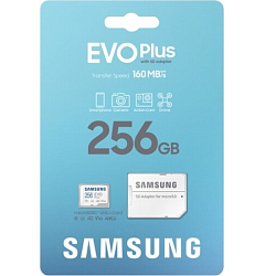 Micro SD 256Gb Samsung Class 10 Evo Plus A2 V30 U3 (R/W 160/90 MB/s) + SD адаптер