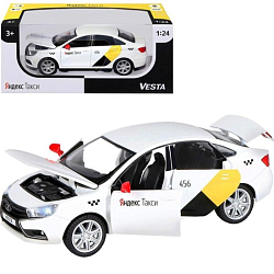 Машина металлическая «Lada Vesta Яндекс Такси» 1:24, открываются двери, багаж, озвученная, цвет белый