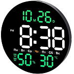 Часы настенные электронные большой дисплей будильник,температура 25см круглые