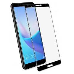Противоударное стекло 2.5D NONAME для HUAWEI Y9 (2018) черное, полный клей