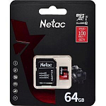 MicroSD 64GB Netac P500 Extreme Pro Class 10 UHS-I A1 V30 (100 Mb/s) + SD адаптер