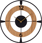 Часы настенные РУБИН "Классика" из металла, d=35 см, открытая стрелка, черный+дерево (3509-001)