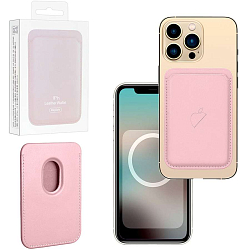 Кошелек для карт Leather Wallet Sand Pink iPhone 12-15 Pro Max (Анимация NFC Clear) с лого