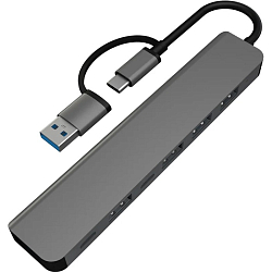 USB Type-C Хаб PERO MH06, USB-С/USB-A TO 2xUSB-C + USB 3.0 + 4xUSB 2.0, серый