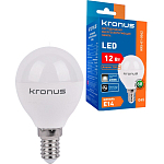 Лампа светодиодная KRONUS G45 шар 12W/6000K/E14 холодный свет (10/100)