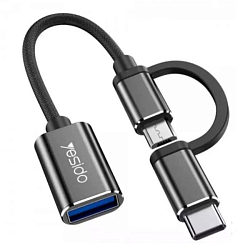 Переходник OTG YESIDO microUSB/Type-C GS02, чёрный