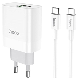 Сетевое ЗУ 1USB/1Type-C 3A HOCO C80A, Rapido, белый, 18Вт, кабель Type-C-Type-C