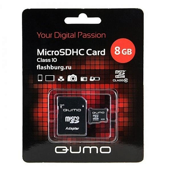 Micro SD  8Gb Qumo Class 10 с адаптером