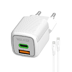 Cетевое ЗУ 1USB/1Type-C 3A WALKER WH-71 GaN, белый, Type-C-Type-C