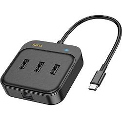 USB-Хаб HOCO HB36, Easy, HDTV+USB3.0+USB2.0*2+PD100W, кабель Type-C, чёрный