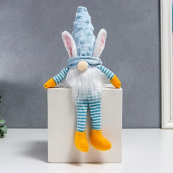 Кукла интерьерная свет "Гном в шапке с зайчьими ушами, длинные ножки" голубой 30х8 см   7509594