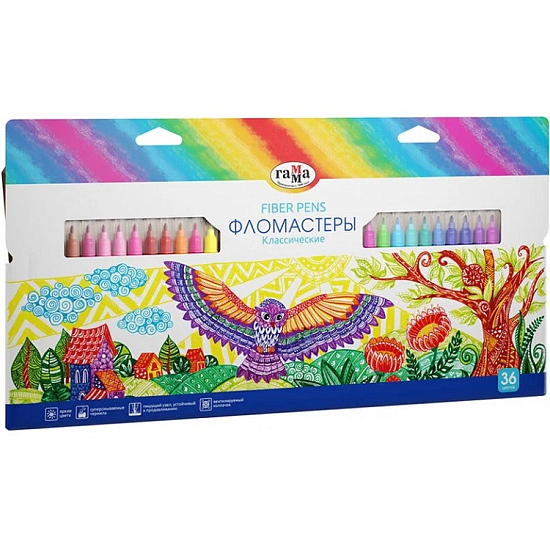 Фломастеры Гамма "Классические", 36цв., смываемые, картон. упак. 130822_36