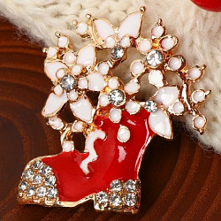 Брошь новогодняя "Ботинок" с цветами, цвет красно-белый в золоте 7709476