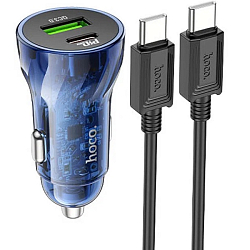 Авто ЗУ 1USB/1Type-C HOCO Z47A, синий, Type-C <--> Type-C, 30Вт, QC3.0, PD