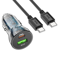 Авто ЗУ 2USB HOCO Z47, черный, USB <--> Type-C, 18Вт