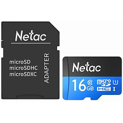 Micro SD 16GB NETAC P500 U1/Class 10  (90 Mb/s) с адаптером SD