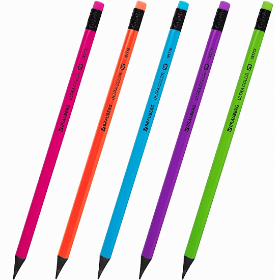 Набор карандашей чернографитных BRAUBERG "ULTRA COLOR" 12 шт., HB, с ластиком 181710