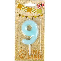 Свеча в торт "Неоновое сияние", цифра "9", светящаяся голубая, 9 см   10717233