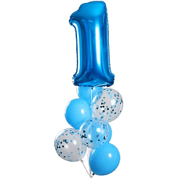 Фонтан из шаров «1 годик», для мальчика, с конфетти, латекс, фольга, 8 шт.