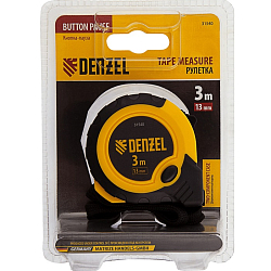 Рулетка 3 м х 13 мм DENZEL 31540, двухкомп. корпус, кнопка-пауза