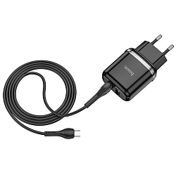 Сетевое ЗУ 2USB 2.4A HOCO N4, Aspiring, microUSB, чёрный
