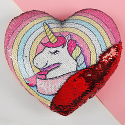 Мягкая игрушка Подушка сердце «Единорог», двусторонние пайетки, цвет красный