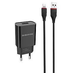 Сетевое ЗУ 1USB 2.1A BOROFONE BA20A, Sharp Lightning чёрный