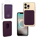Кошелек для карт Leather Wallet Dark Cherry iPhone 12-15 Pro Max (Анимация NFC Clear) с лого