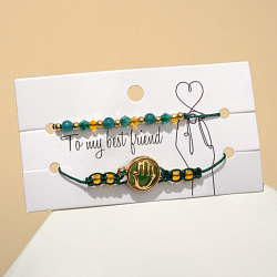 Набор 2 браслета "Бисер" рука с сердцем, цвет сине-голубой в золоте, d=7   7059326