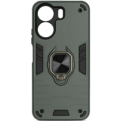 Задняя накладка DF для Xiaomi Redmi 13C/Poco C65 DF xiArmor-08 (dark green) с кольцом и пластиной для магнитного держателя
