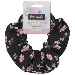 Резинка для волос QF «Орбита», жатка цветы, 12 см, чёрная 10679858