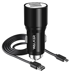 Aвто ЗУ 2USB 2.1A WALKER WCR-21 + microUSB черное