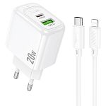 Сетевое ЗУ 1USB/1Type-C 3A HOCO CS54A Surplus, белый, кабель Type-C - Lightning