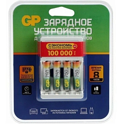 Зарядное устройство GP   8 часов, автоотключение + 4 аккум. ААА 750mAh 12/48