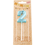 Свеча в торт на шпажке «Алмаз», цифра "2", голубая, 5 см   9338073