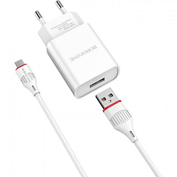 Сетевое ЗУ 1USB 2.1A BOROFONE BA20A, Sharp microUSB белый