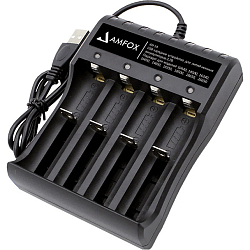 Зарядное устройство AMFOX AH-14 для аккумуляторных батареек, для 4х АКБ, черное