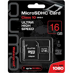 Micro SD 16Gb QUMO QM16GMICSDHC10U1 Class 10 UHS-I + адаптер SD