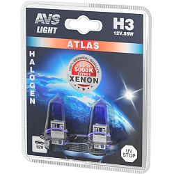 Лампа галогенная AVS ATLAS/5000К/ H3.12V.55W.блистер 2шт.