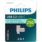 USB 256Gb Philips 2-in-1, серый (FM25FD145B/97), USB 3.2, Type-C, металл, 100 Мб/c