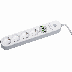 Сетевой фильтр  2.0м WORLD VISION PS-24U434, 4 розетки, 4USB, белый