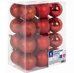 Шары ЗОЛОТАЯ СКАЗКА, 24шт, 6см, "Trio", пластик, КРАСНЫЕ(глянец, матовый, глиттер), 592162