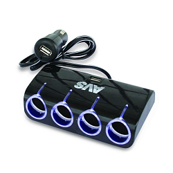 Разветвитель прикуривателя AVS CS410U (4 выхода+2USB)