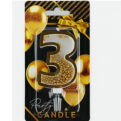 Свеча для торта, цифра с шейкером «3», 9,5 х 4 см 10103209