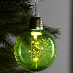 Ёлочный шар «Снежинка», батарейки, 1 LED, свечение тёплое белое