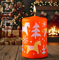 Свеча новогодняя пеньковая «Лошадки», 6×6×8 см 10920551