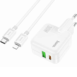 Сетевое 1USB/1Type-C HOCO C111A Lucky, Lightning, белый, PD30Вт, QC3.0