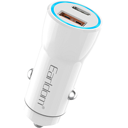 Авто ЗУ 1USB/1Type-C 2.4A Earldom ES-CC12, кабель Type-C<-->Type-C, белый